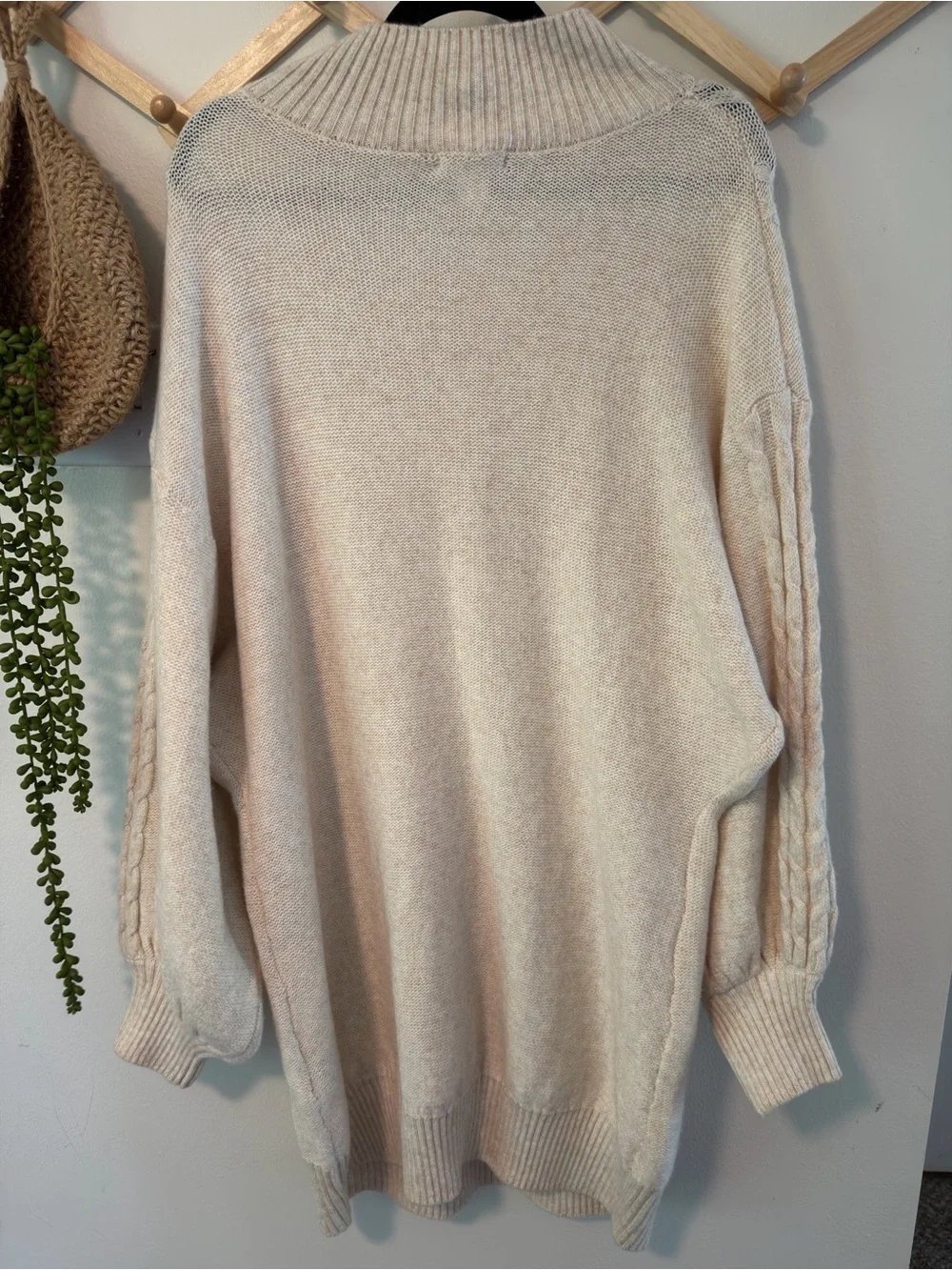 H&M Chunky Cable Knit Sweater Dress XL Cream Beige Wool Blend - Picture 6 of 6